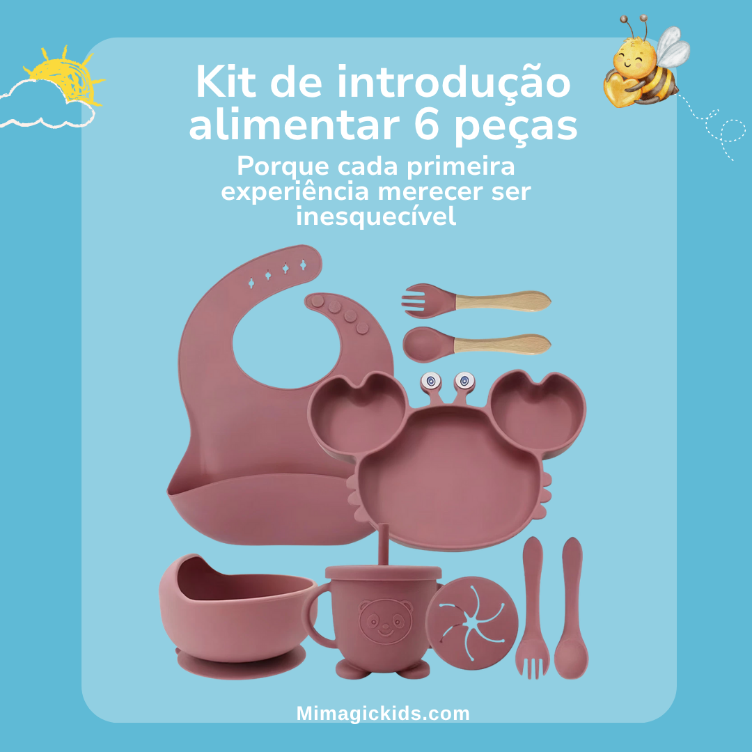 Kit Alimentação Bebê Prato Talher Babador Silicone Livre de BPA Flexível Prato Caranguejo com Ventosa