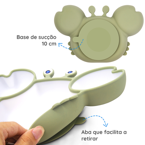 Kit Alimentação Bebê Prato Talher Babador Silicone Livre de BPA Flexível Prato Caranguejo com Ventosa
