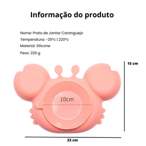 Kit Alimentação Bebê Prato Talher Babador Silicone Livre de BPA Flexível Prato Caranguejo com Ventosa