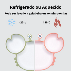 Kit Alimentação Bebê Prato Talher Babador Silicone Livre de BPA Flexível Prato Caranguejo com Ventosa