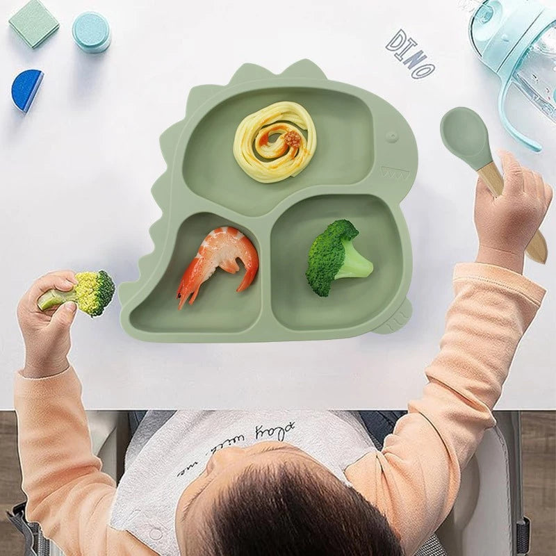 Kit Alimentação Infantil Dinossauro em Silicone 5 Peças – Seguro e Antiderrapante | Mimagic Kids