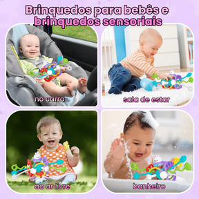 Brinquedo Montessori Tátil para Bebê Unicórnio Puxável Interativo Sonoro Mastigável Desenvolvimento Sensorial