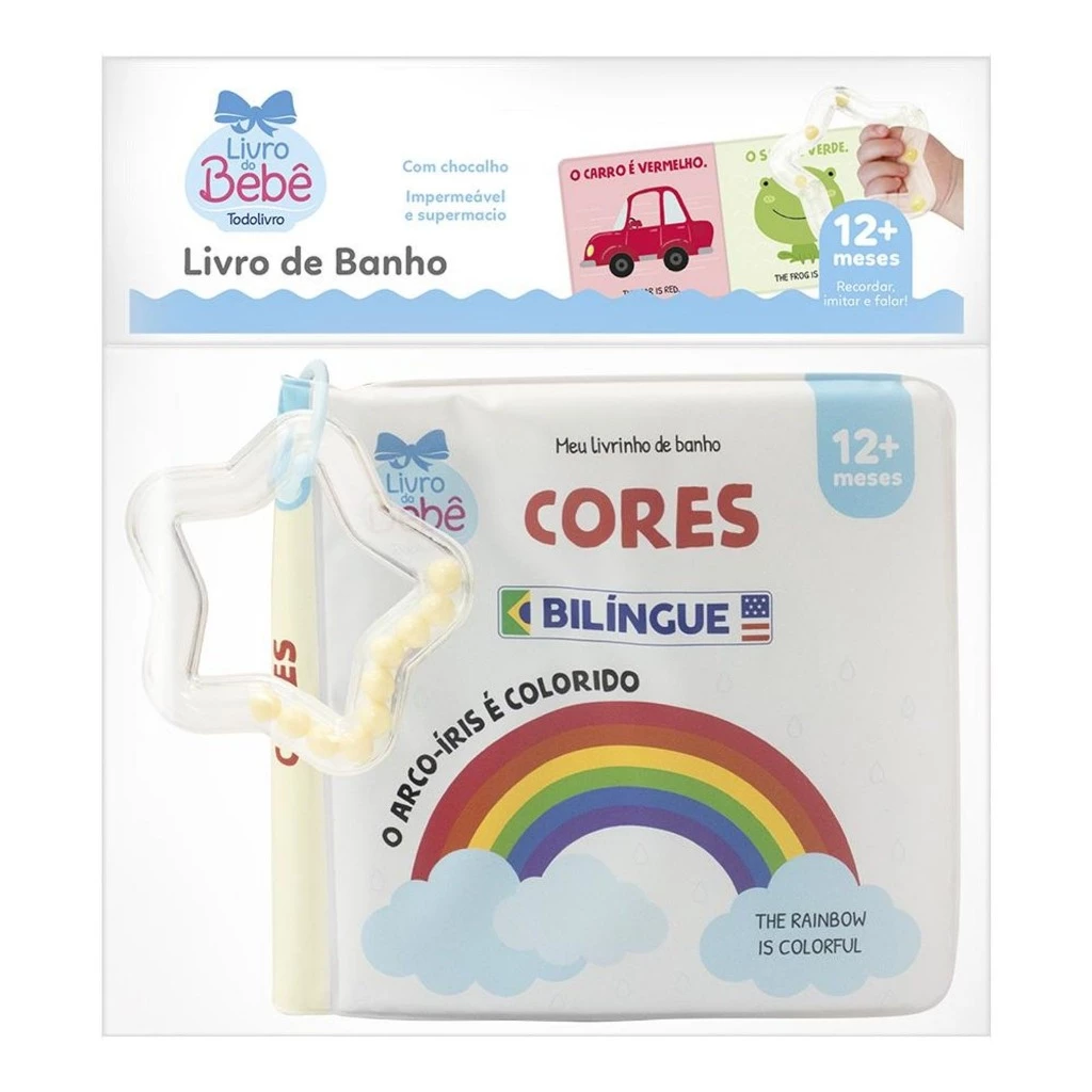 ki 4Livrinho de Banho impermeável com chocalho Opostos, Cores, 123, ABC