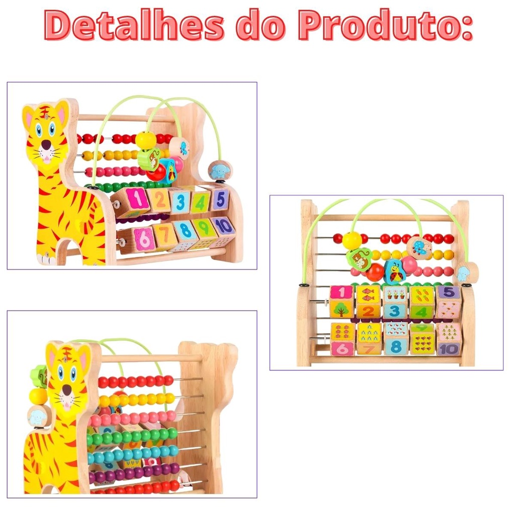 Brinquedo Educativo Infantil Madeira Ábaco Montessori Desenvolvimento criança Pedagógico com inmetro