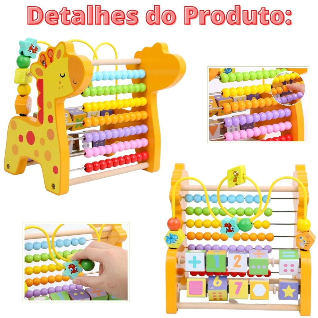 Brinquedo Educativo Infantil Madeira Ábaco Montessori Desenvolvimento criança Pedagógico com inmetro